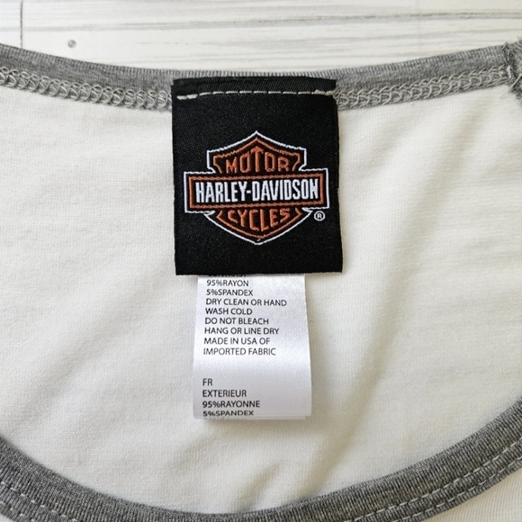 Harley-Davidson Riding Bikes Raising Hell Long Sleeve Cream Rhinestone Top Sz 1X - Picture 5 of 11